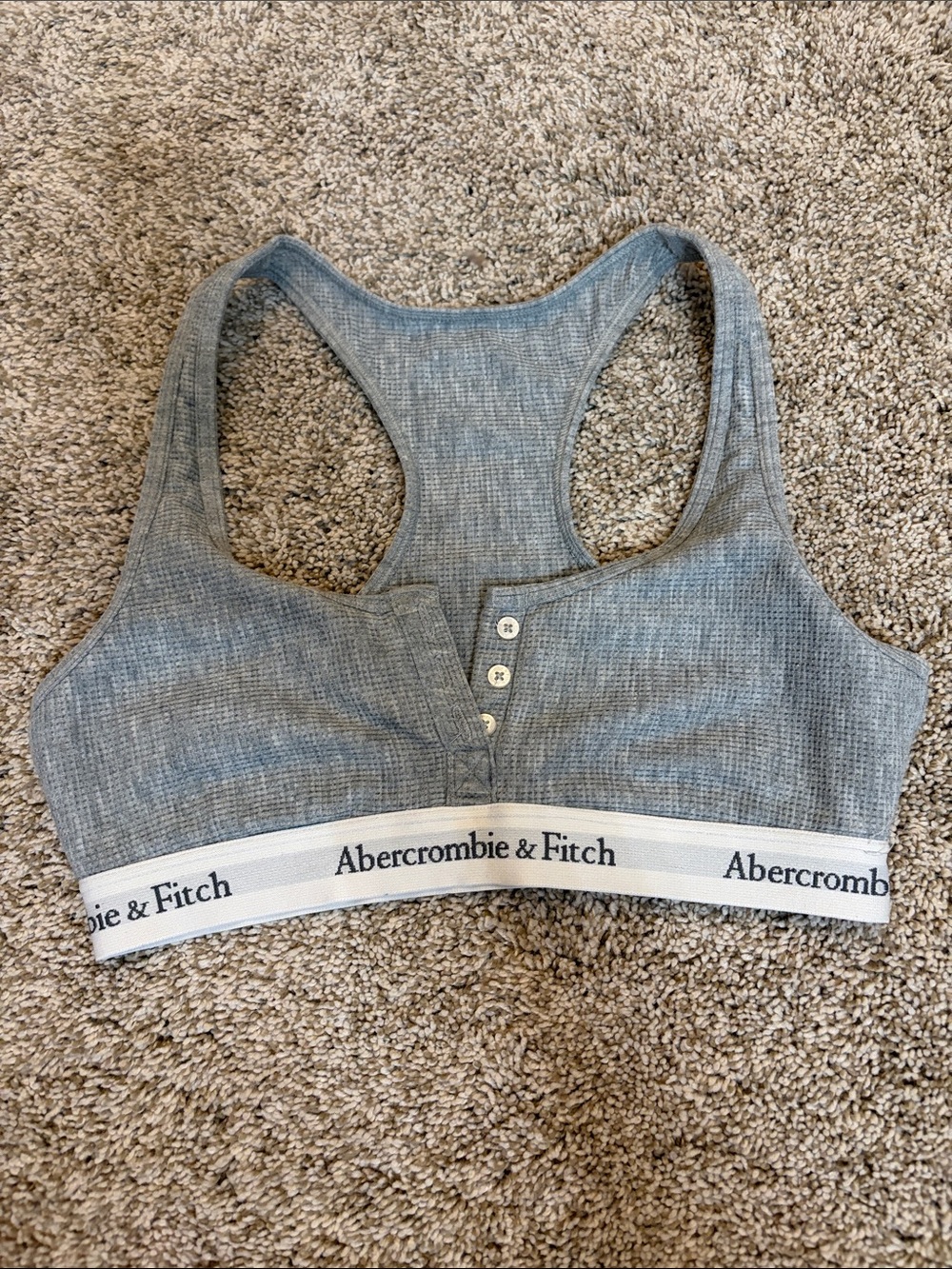 Abercrombie & Fitch Gray Ribbed Racerback Bralette with Button Front